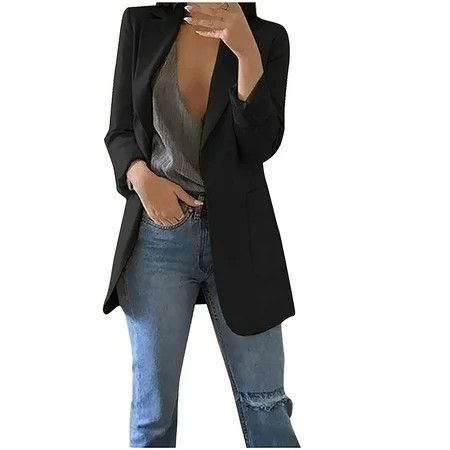 ICHUANYI Women's Casual Blazers Button Long Sleeve Lapel Open Front Pad Shoulder Office Blazer Jacket Work Suit | Walmart (US)