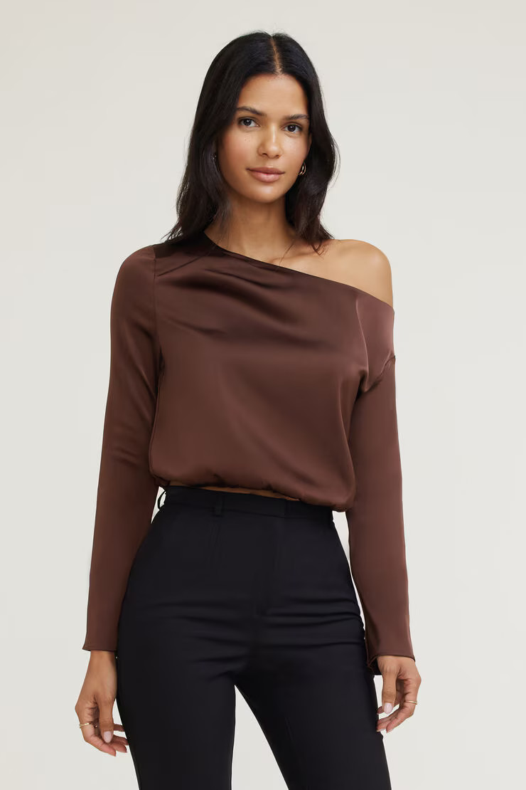Off Shoulder Satin Blouse | Dynamite Clothing