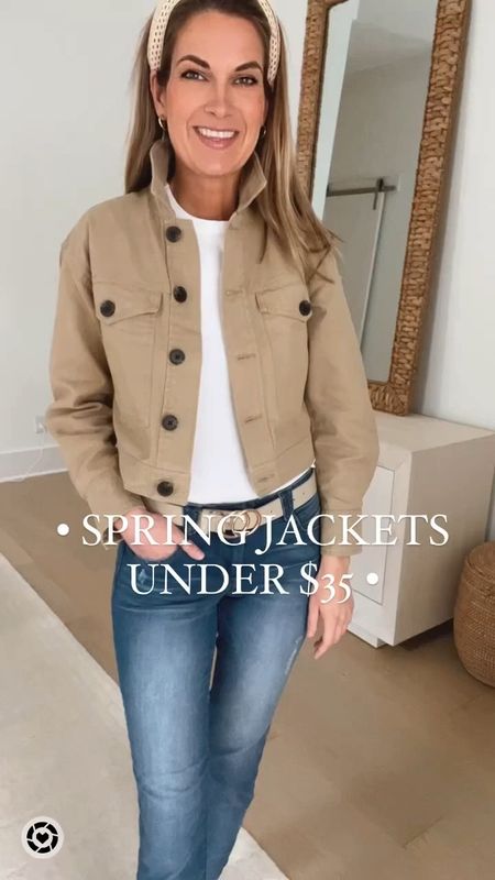 Spring jackets under $35!  Wearing xs in both (the second runs a little big, size down only if between).  Xs tee. Jeans true to size. Shoes true to size.  Spring outfit.  

#LTKVideo #LTKover40 #LTKfindsunder50