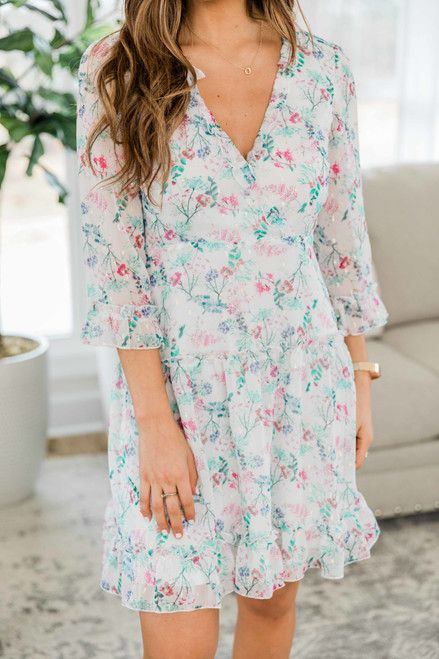 Appeals To Your Heart Floral V-Neck Dress White SALE | The Pink Lily Boutique