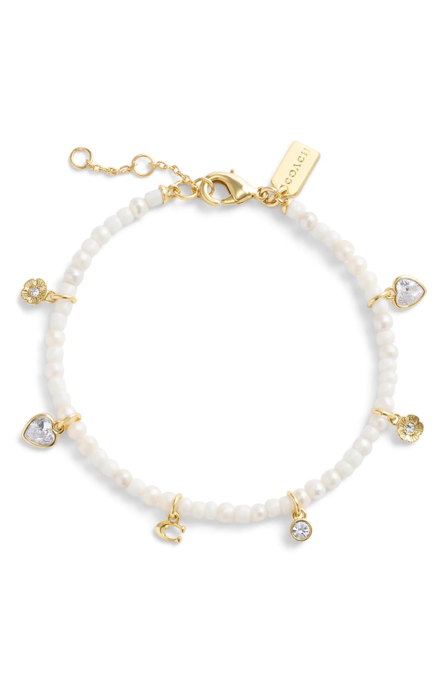Crystal Charm Imitation Pearl Bracelet | Nordstrom