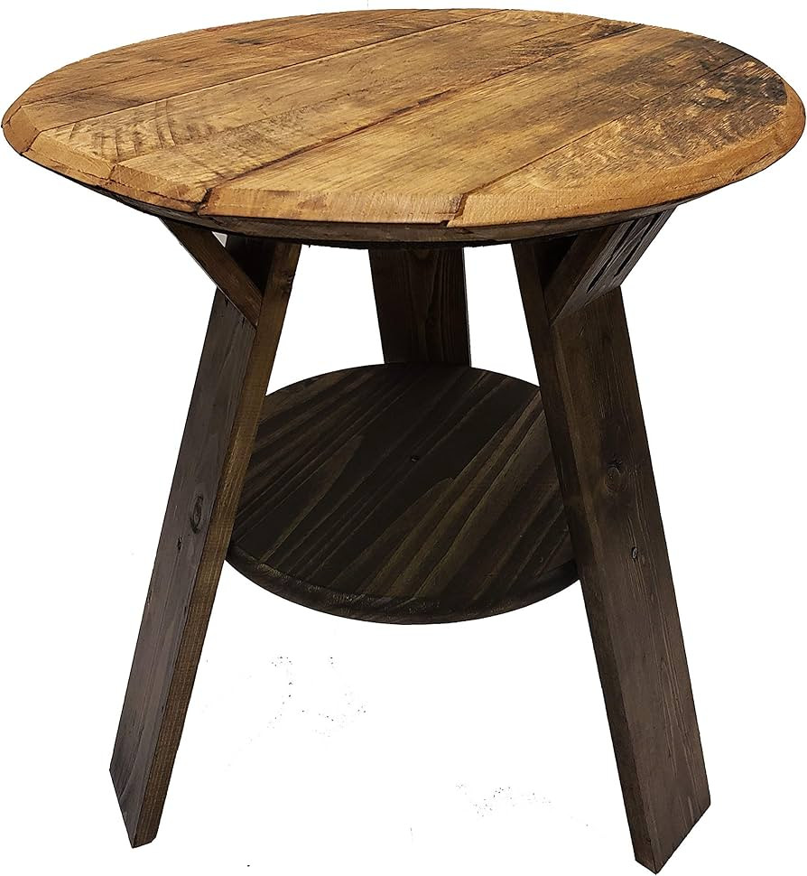 Bourbon Collection Whiskey Barrel Round Top End Table Rustic Wood Side Table with Shelf Accent Fu... | Amazon (US)