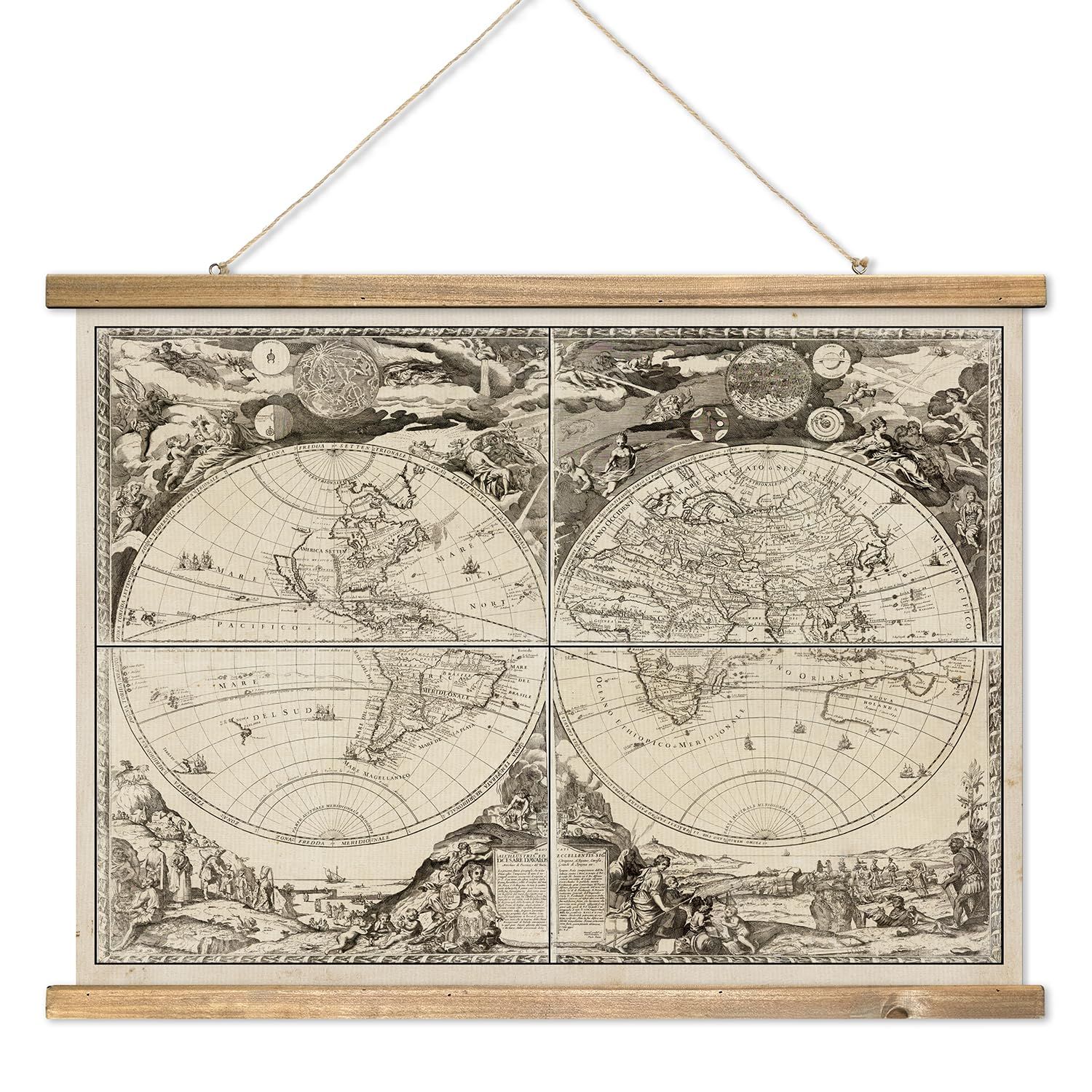 XIAOAIKA Old World Map Tapestry - Vintage Nautical Chart Poster with Wooden Frame, Classic Mariti... | Amazon (US)