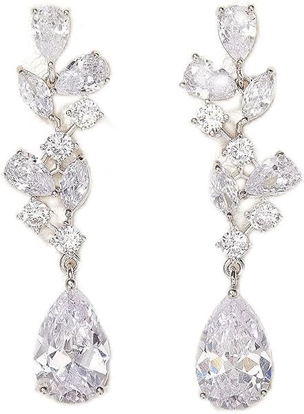 SWEEETV Bridal Wedding Earrings for Brides Bridesmaides-Marquise Teardrop Earrings for Women, Cubic Zirconia Drop and Dangle Earrings for Prom or Pageant,Jewelry | Amazon (US)
