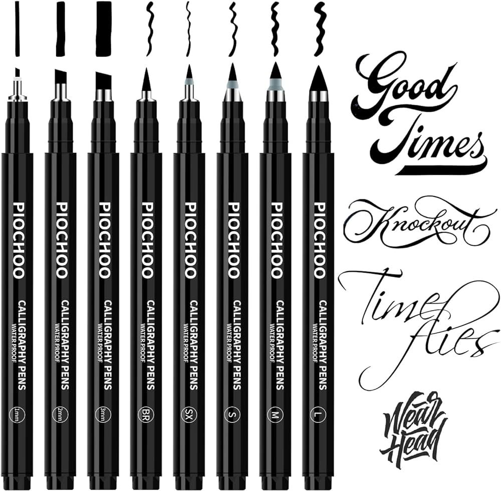 Piochoo Calligraphy Pens,8 Size Calligraphy Pens for Writing,Brush Pens Calligraphy Set for Begin... | Amazon (US)