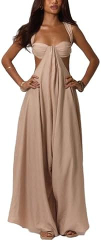 REASERAL Womens Casual Jumpsuit Halter Hollow Out Backless Top Wide Leg Pants Summer Vacation Jum... | Amazon (US)