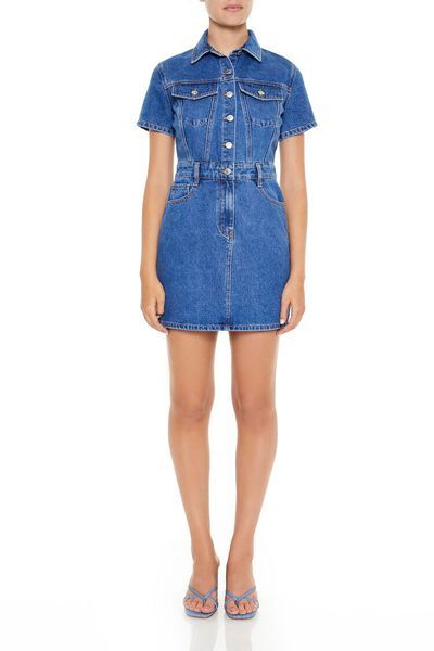 Denim Button-Front Mini Dress | Forever 21