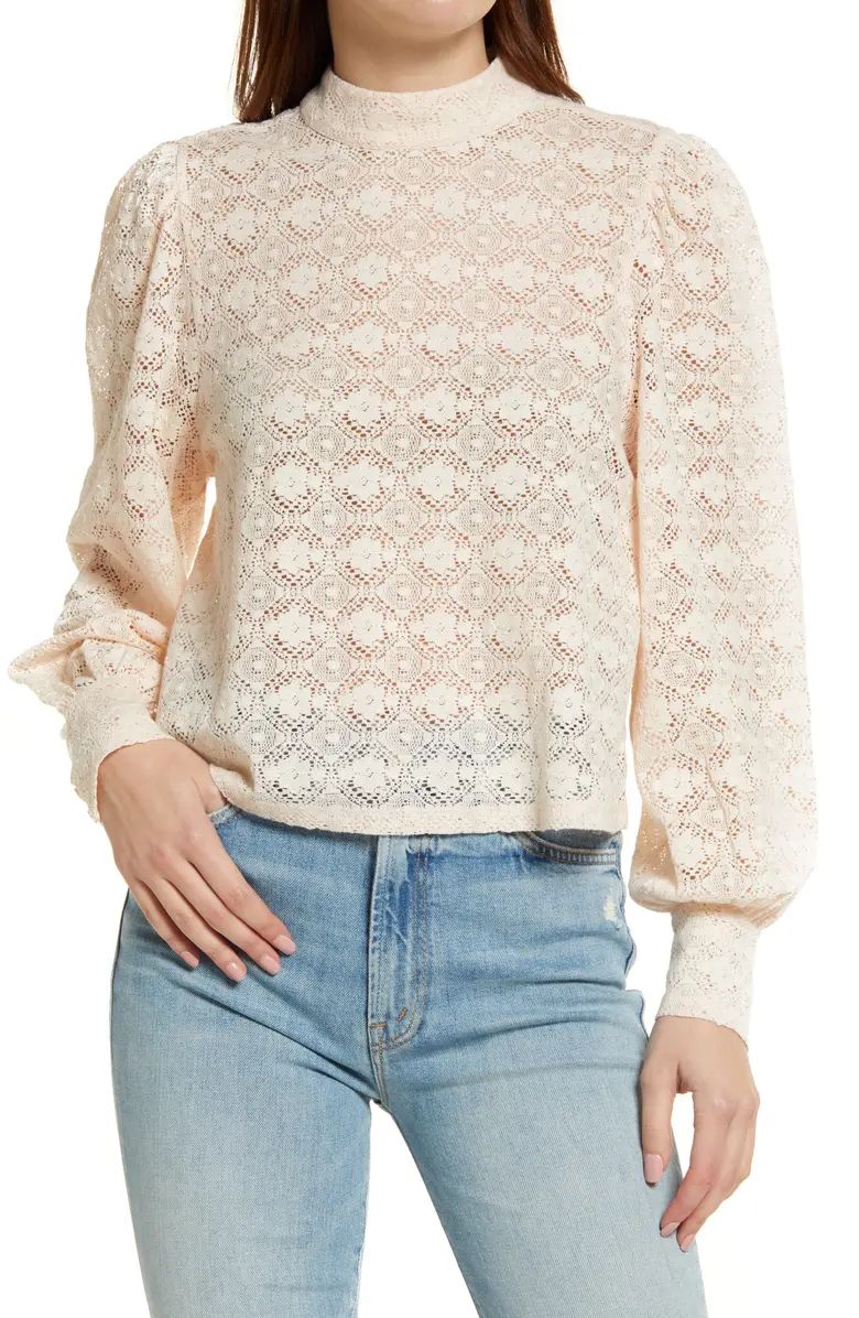 Semisheer Mock Neck Long Sleeve Lace Blouse | Nordstrom