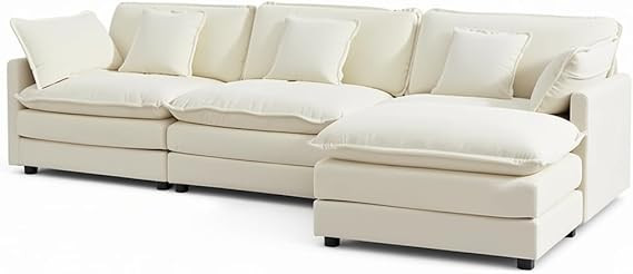 Tmsan 111.42" Beige White Cloud Couch, L Shaped Modular Sectional Sofa with Ottoman Chaise Set fo... | Amazon (US)