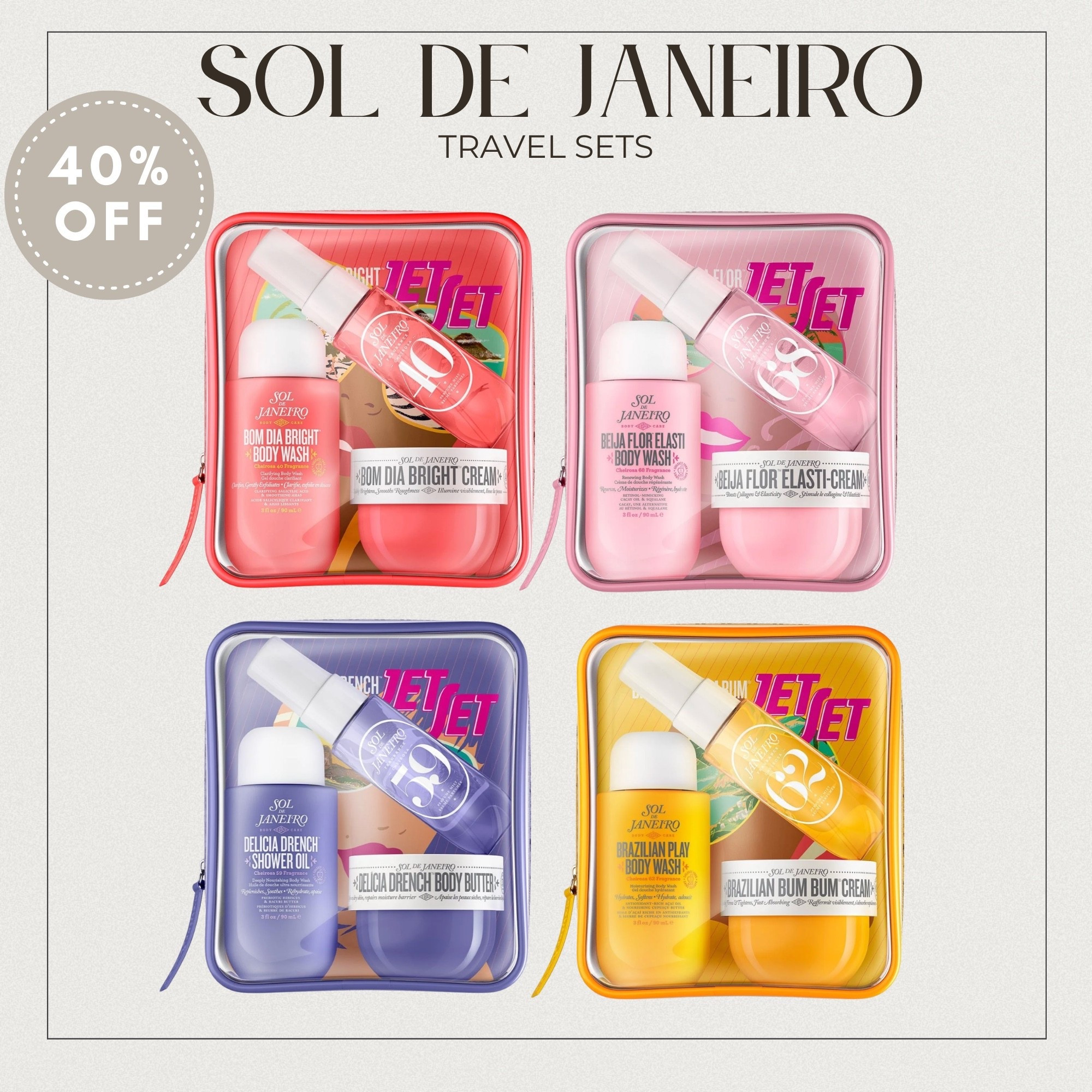 40% Sol De Janeiro at Kohls! Perfect for travel especially spring break! 

#LTKTravel #LTKBeauty #LTKSaleAlert