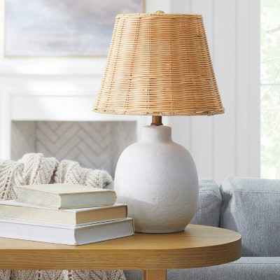 18.5"x11" Ceramic Table Lamp with Rattan Shade White - Threshold™ designed with Studio McGee: Nightstand Wicker Lighting | Target