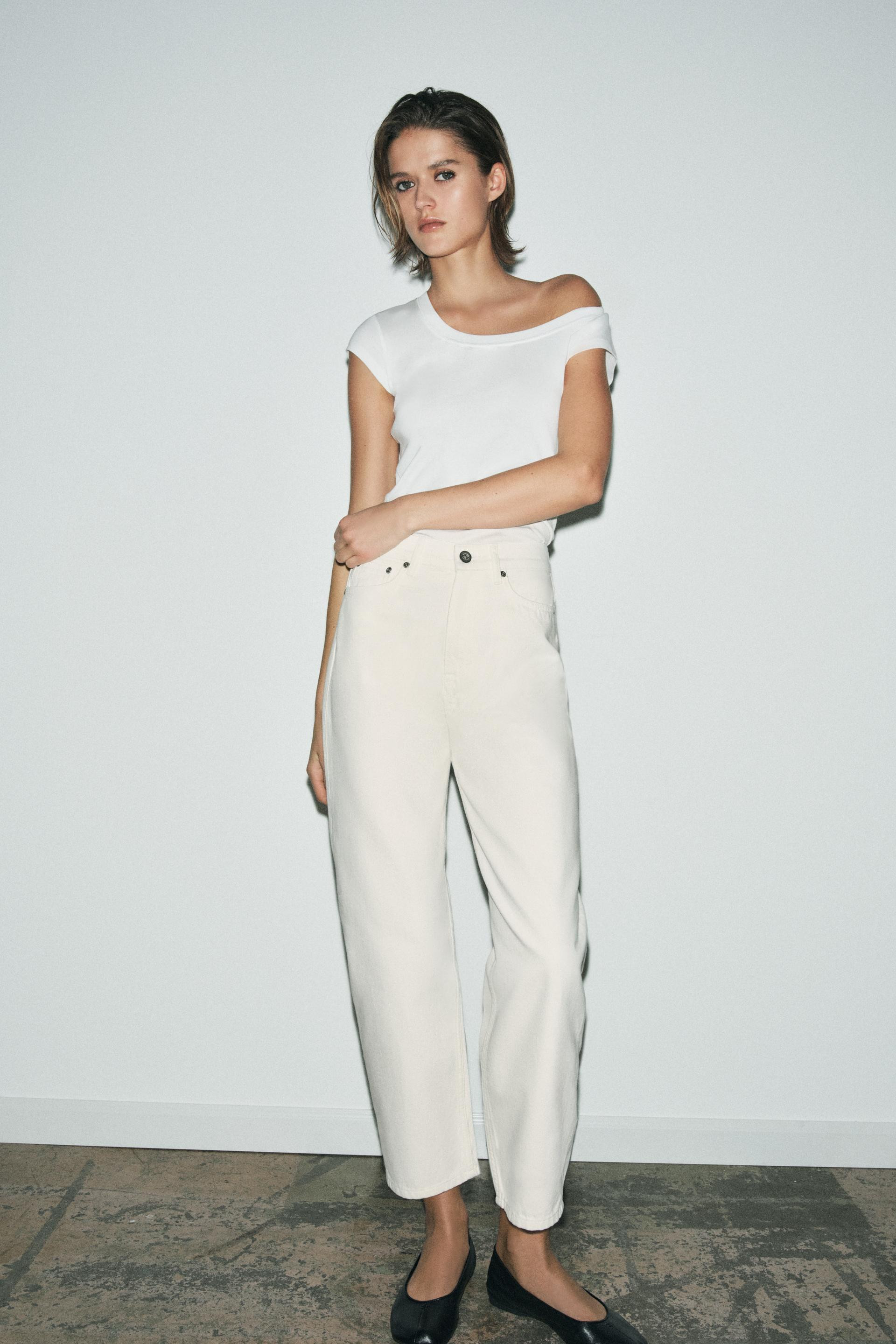 Zara - Jeans Zw Collection Tapered Mid-Waist - White - 10 - Woman | Zara UK