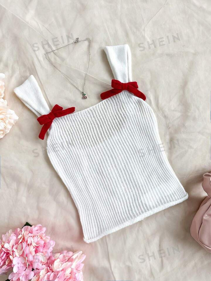 SHEIN WYWH Color Block Knitted Women's Top With Bow Accent | SHEIN