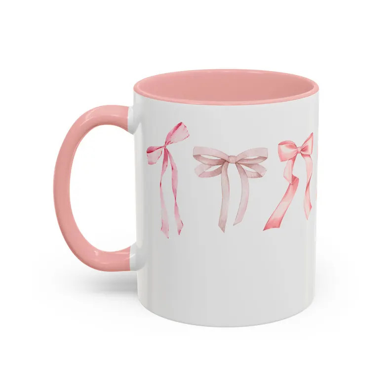 Cute Pink Bow Mug, House Warming Gift, Gift for Her, ~ 11oz White Ceramic Coffee Mug - Etsy | Etsy (US)