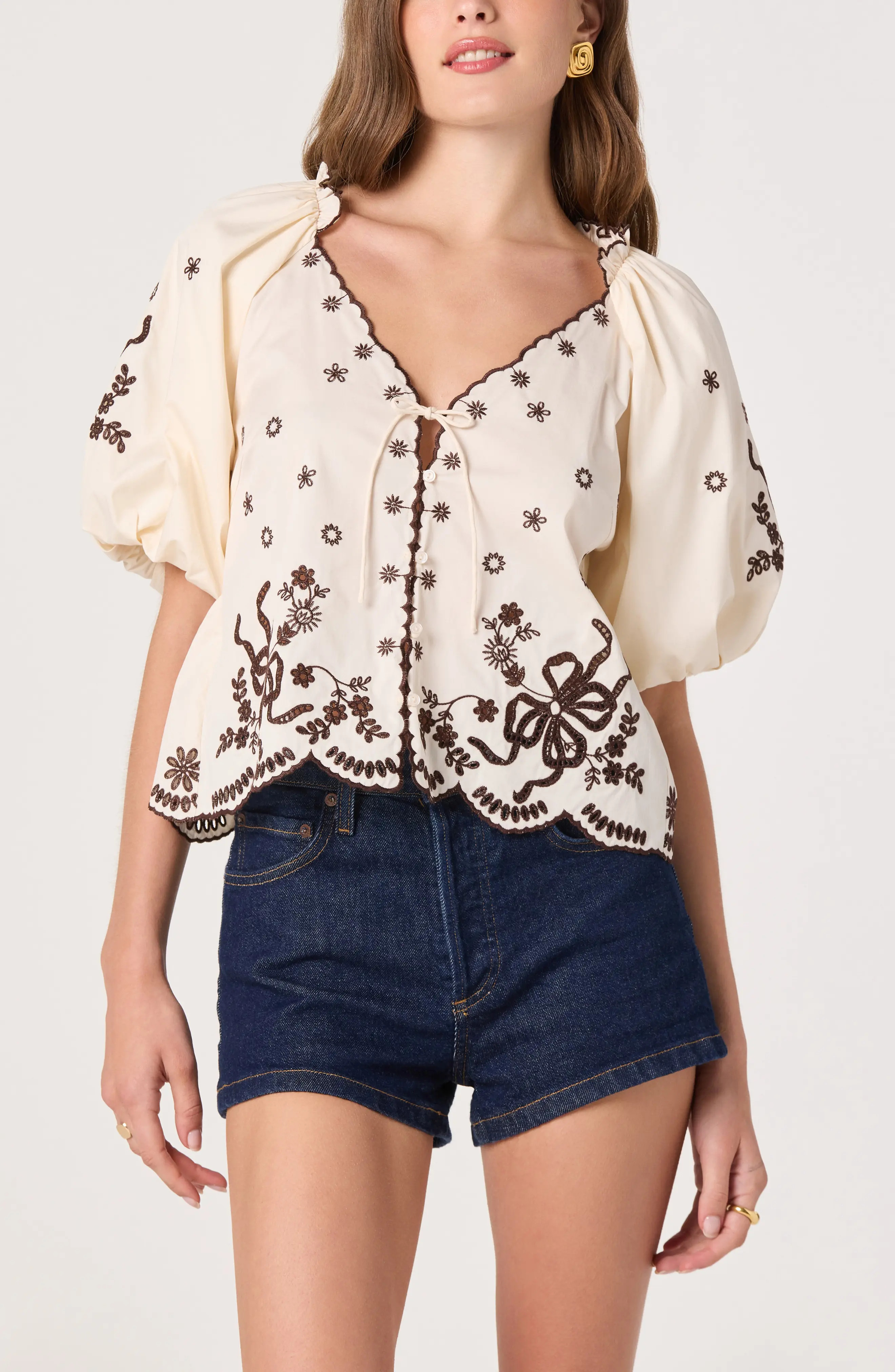 ASTR the Label Lucia Embroidered Balloon Sleeve Top (Women) | Nordstrom | Nordstrom