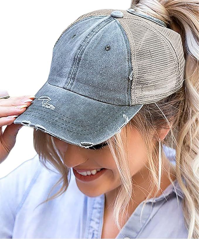 Eohak Distressed Ponytail Hats Baseball for Women Messy-Bun Pony Caps | Amazon (US)