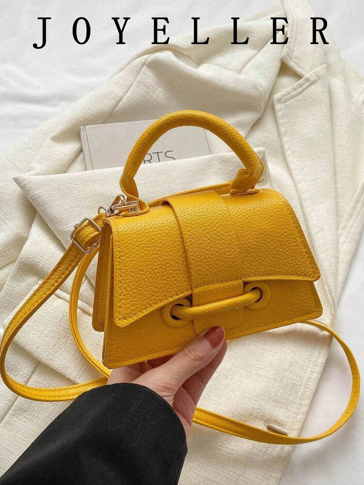 2026 New High-Quality Lipstick Case, Mini Square Bag, New Solid Color Versatile Handbag, Women Purse, Yellow | SHEIN
