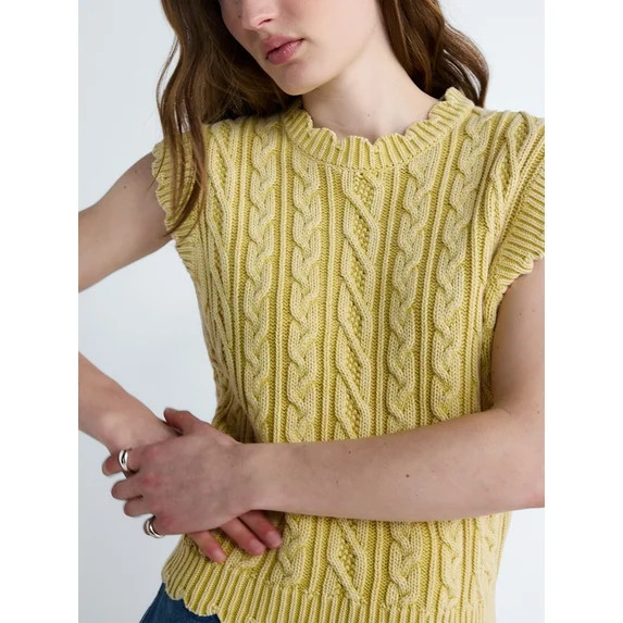 Free Assembly Women's Scalloped Cable Knit Cotton Vest, Sizes XS-XXL | Walmart (US)