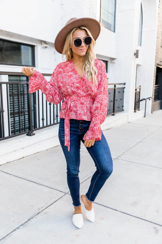So Indecisive Red Floral Blouse FINAL SALE | The Pink Lily Boutique