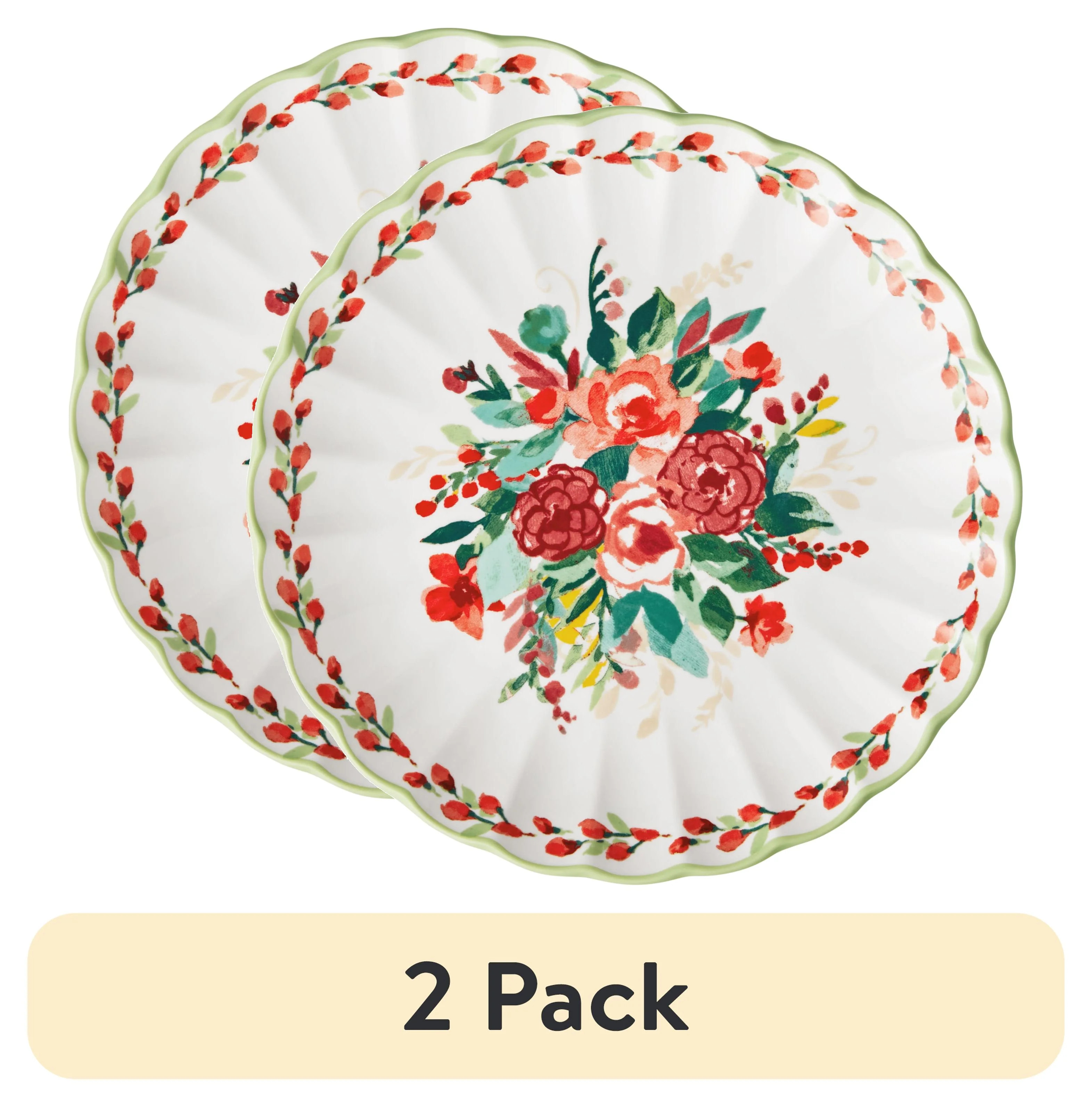 (2 pack) The Pioneer Woman Painted Meadows 8.46-inch Green Floral Ceramic Salad Plate | Walmart (US)