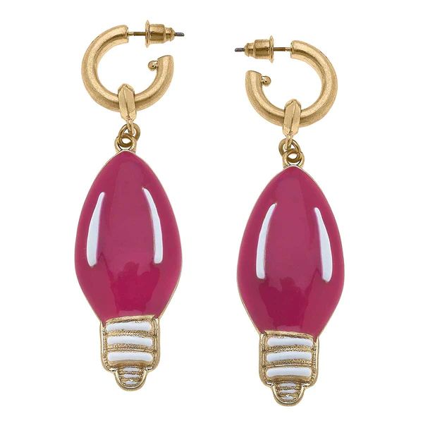 Noelle Light Bulb Earrings in Pink & White Enamel | CANVAS