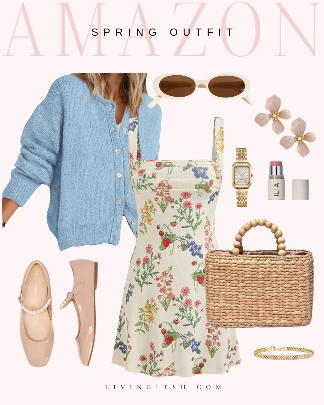 Amazon fashion | Amazon outfit | Spring style | Floral dress | Mary Jane flats | rattan bag | Ballet flats | Chunky cardigan | Retro sunglasses | Spring outfit | Church outfit | Easter outfit | Spring fashion

#LTKgrwm #LTKSeasonal #LTKootd