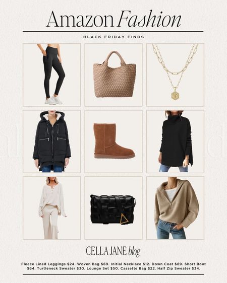 The best Amazon fashion finds -some still on sale! Would make great gifts for the ladies on your list. Fleece lined leggings, woven tote, initial necklace, short uggs, puffer coat, turtleneck sweater, loungewear set, cassette bag, half zip. Cella Jane  

#LTKGiftGuide #LTKstyletip