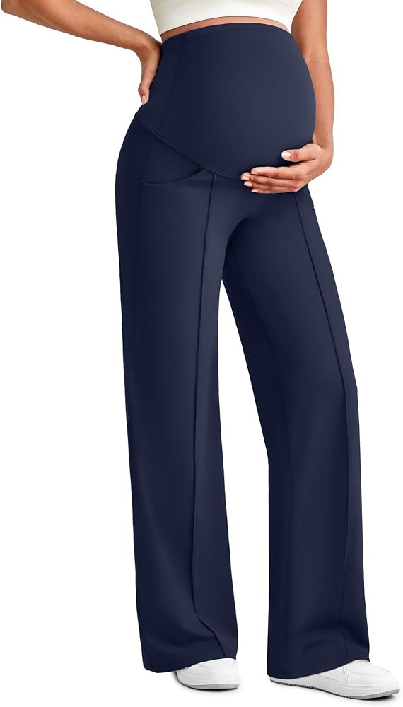 G4Free Maternity Dress Yoga Pants with Pockets Over The Belly Stretchy Work Slack Pregnancy Wide ... | Amazon (US)