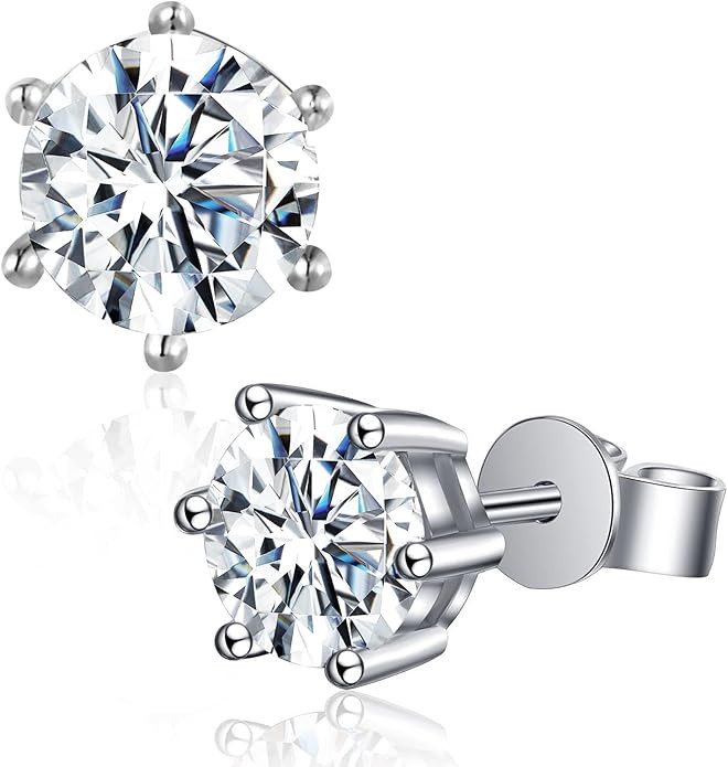 Moissanite Stud Earrings for Women D Color 925 Sterling Silver Diamond Earrings with 18K White Go... | Amazon (US)