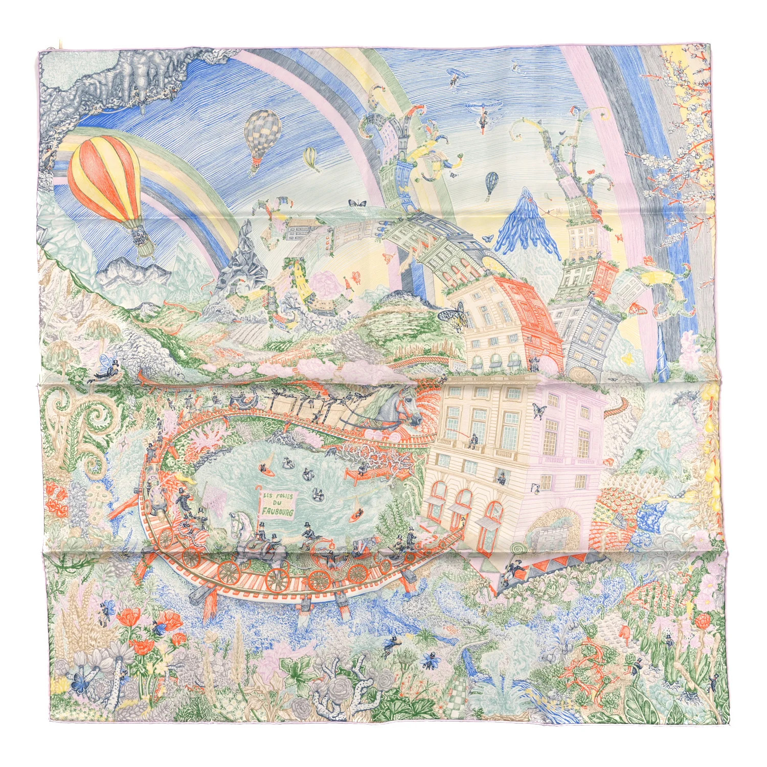 Hermes Silk Les Folies Du Faubourg Scarf 90 Vert Olive Orange Sable 1560244 | FASHIONPHILE (US)