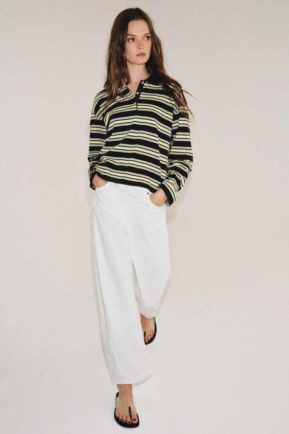 STRIPED LONG SLEEVE POLO | Zara US