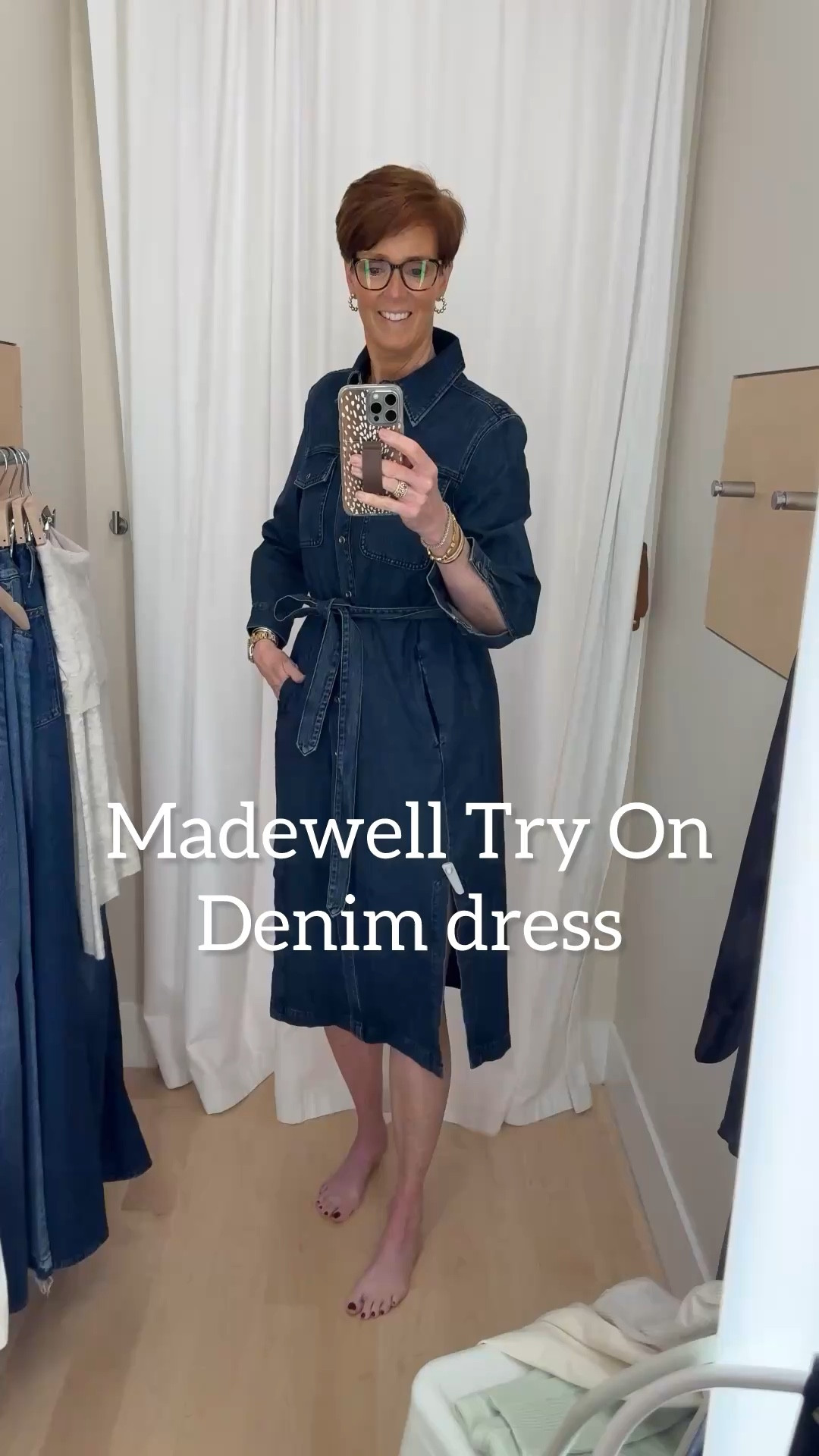 Madewell in store Try On
Denim snap front tie waist medium weight shirt dress. Would look great with boots. Wearing a size 8. TTS

#LTKStyleTip #LTKxMadewell #LTKOver40