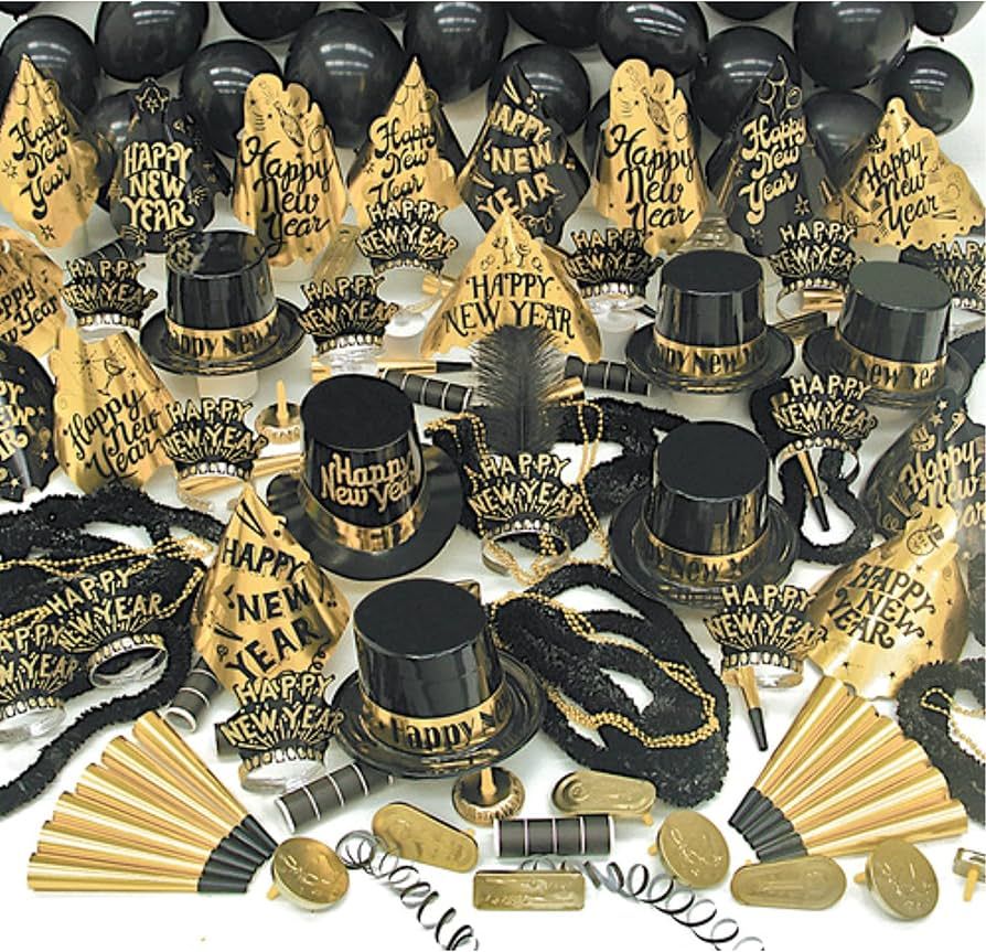 New Years Eve Party Supplies 2024 I 352 Pcs I Black And Gold Top Hats Tiaras Bead Necklace Noise ... | Amazon (US)