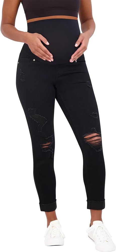 Women’s Ripped Maternity Jeans Over The Belly - Motherhood & Pregnancy Jeans, Maternity Clothes... | Amazon (US)