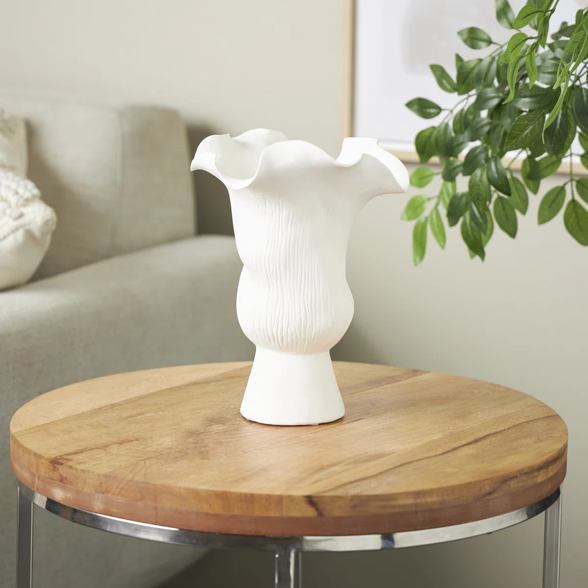 Bia Cole And Ceramic Floral Inspired Abstract Vase With Linear Grooves | Joss & Main