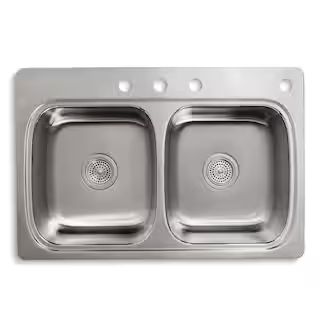 Verse 33 in. Drop-in Double Bowl 20 Gauge Stainless Steel Kitchen Sink with 4-Holes | The Home Depot