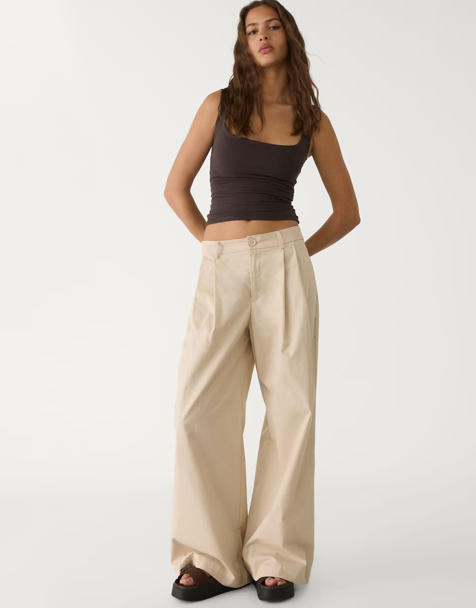 Stradivarius tank top with square neck in brown | ASOS (Global)