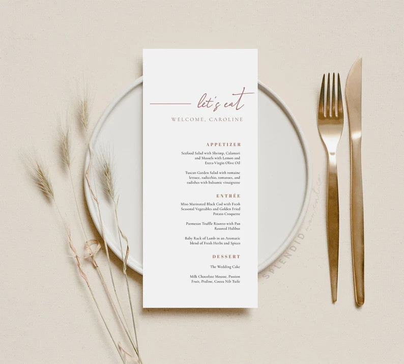 Let's Eat Modern Wedding Menu Template, Dusty Rose Wedding Menu Personalized, Editable Menu for W... | Etsy (US)