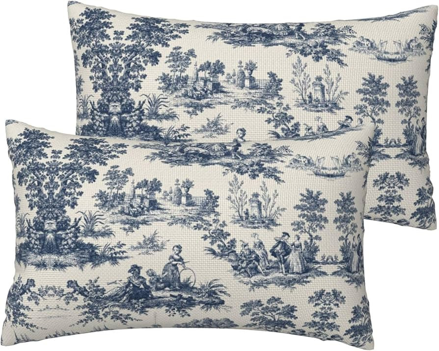 French Country Lumbar Pillow Covers 12x20 Set of 2 Blue Decorative Throw Pillow Cover Vintage Rec... | Amazon (US)