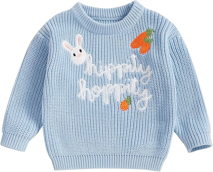 Baby Girl Boy Easter Outfit Bunny Knit Sweater Crewneck Long Sleeve Embroidered Sweater Cute Todd... | Amazon (US)