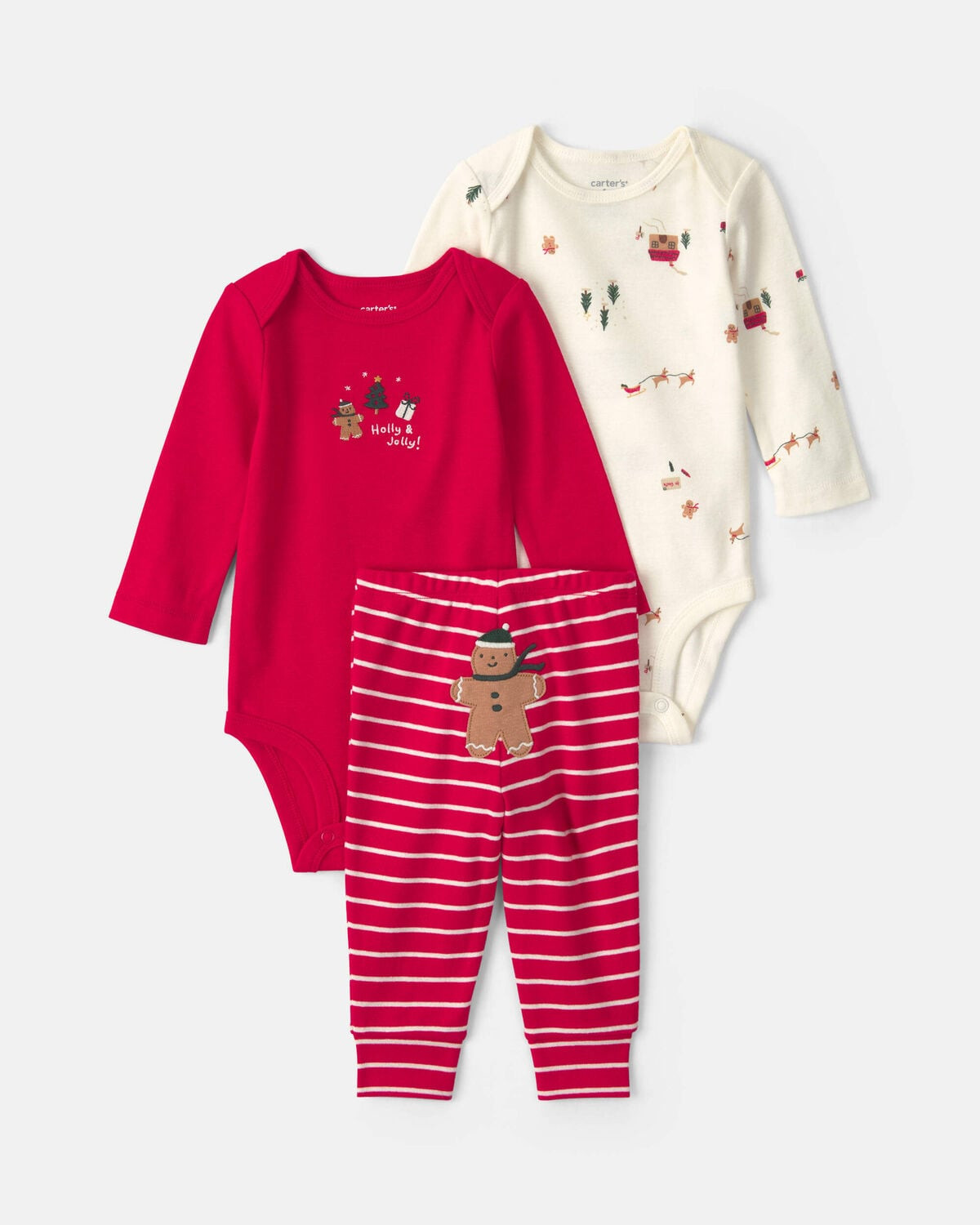 Baby Boy 3-Piece Gingerbread Long-Sleeve Bodysuit & Pant Set - Red/Cream | Carter's Inc