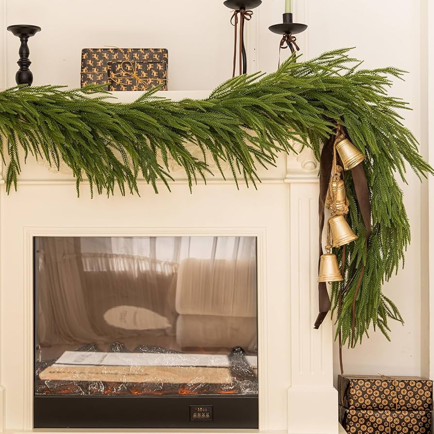 MISSPIN 6FT Artificial Norfolk Pine Garlands, Real Touch Winter Pine Garland, Green Artificial Gr... | Amazon (US)