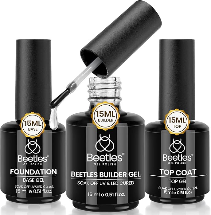 Beetles 3Pcs 15ml Builder Nails Gel with No Wipe Top Coat and Base Coat Set, Nail Extension Stren... | Amazon (US)