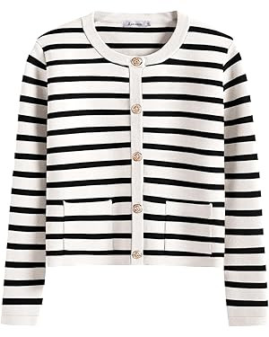 ANRABESS Women Striped Cardigan Sweaters Button Down Cropped Knit Lady Jackets Coat 2025 Fall Out... | Amazon (US)