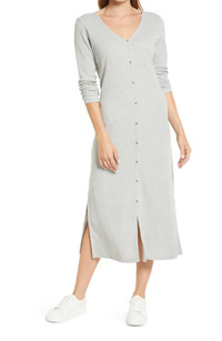 Click for more info about Ribbed Front Button Knit Organic Cotton Blend Midi Dress | Nordstrom