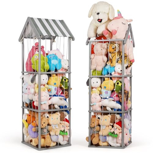 Wooden Stuffed Animal Storage Zoo 3-Tier, Anti-Tip Plush Toy Organizer | Amazon (US)