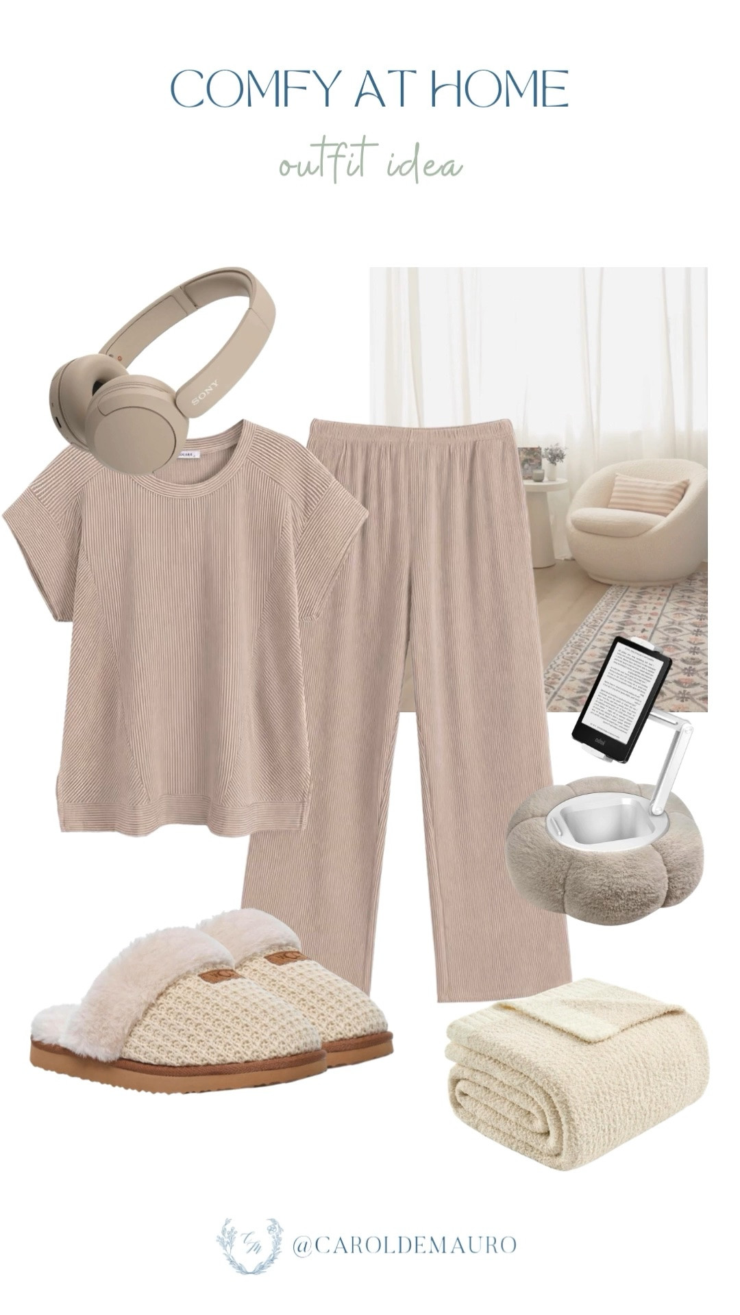matching set, lounge wear, cozy slippers, kindle holder, chunky throw blanket, headphones, neutral look, fashion basics, stay at home look, reading essentials, couch tray

#LTKootd #LTKPetite #LTKU