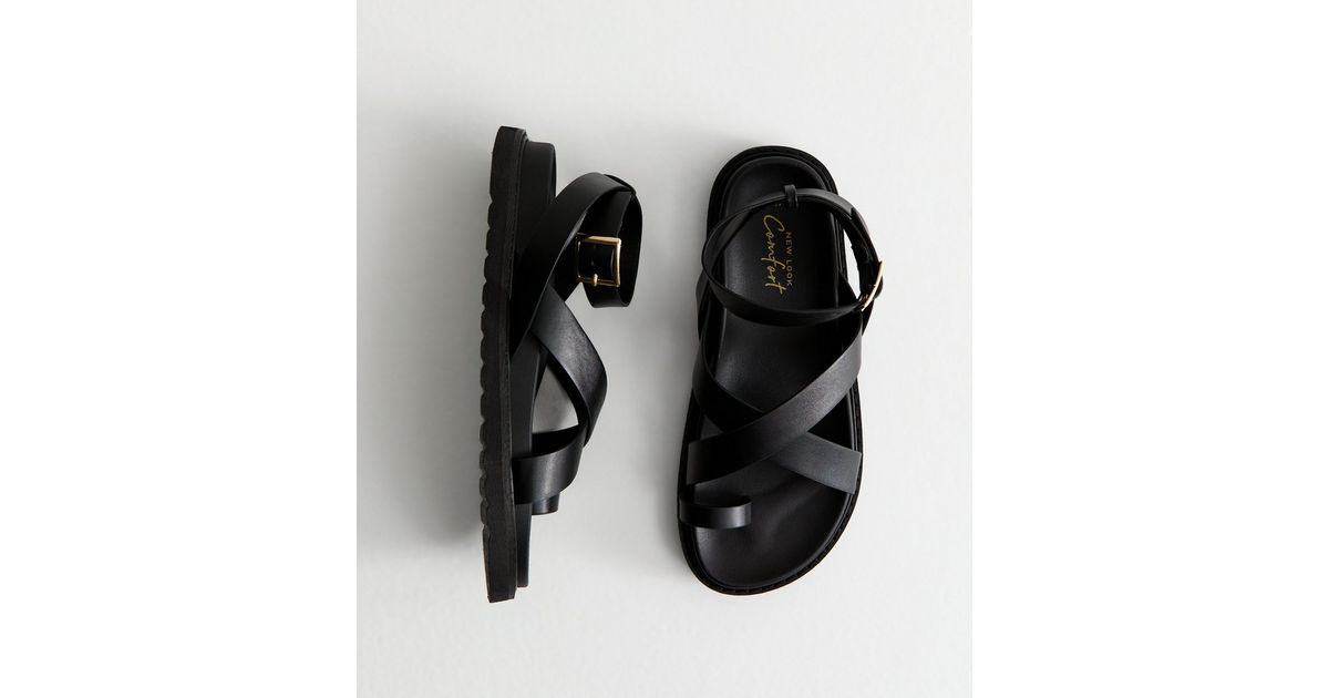 Black Faux Leather Crossover Strap Sandals | New Look | New Look (UK)