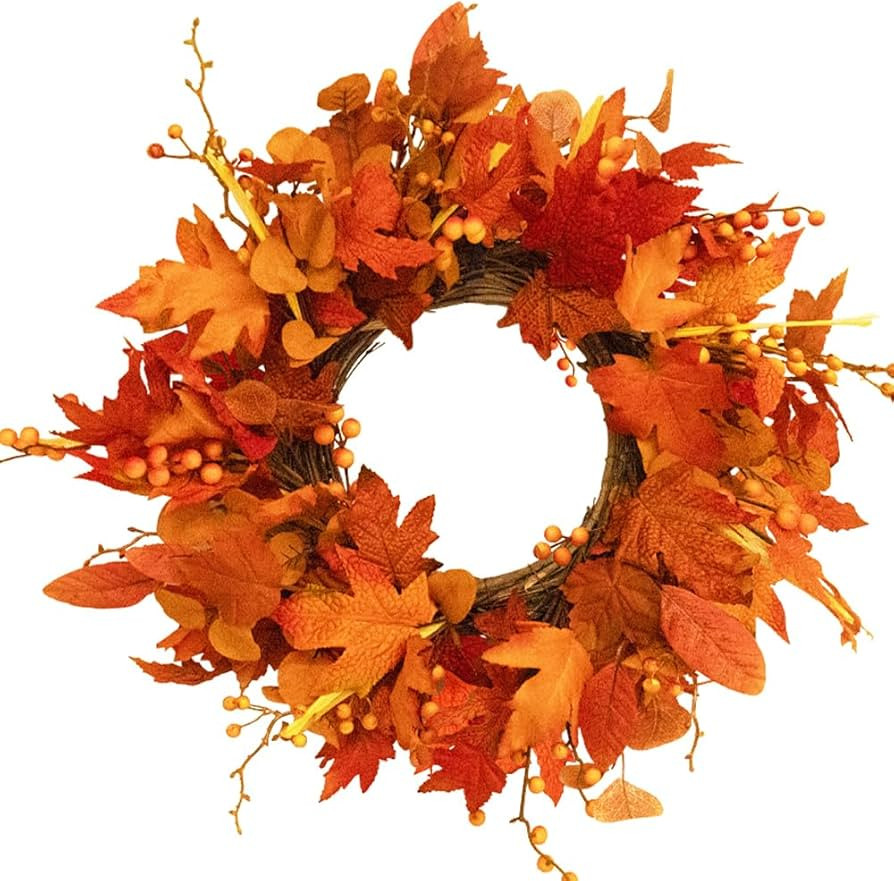 Qingbei Rina Fall Outdoor Wreaths for Front Door 22 Inch, Autumn Wreath with Orange Berries, Fall... | Amazon (US)