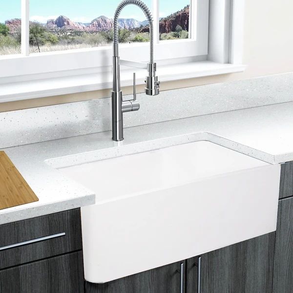 Highpoint Collection White 33-inch Solid Surface Reversible Farmhouse Sink | Bed Bath & Beyond